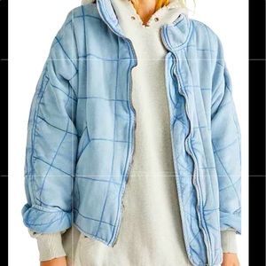 New Free People Quilted Bomber Jacket size Medium color wavy water/baby …